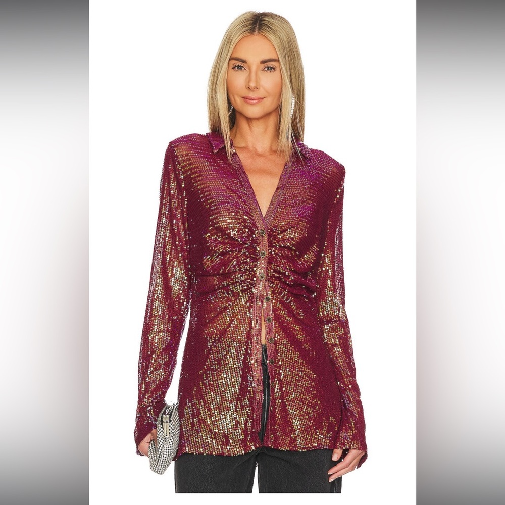 FREE PEOPLE/ Sequin Shirtee in Dark Rhubarb